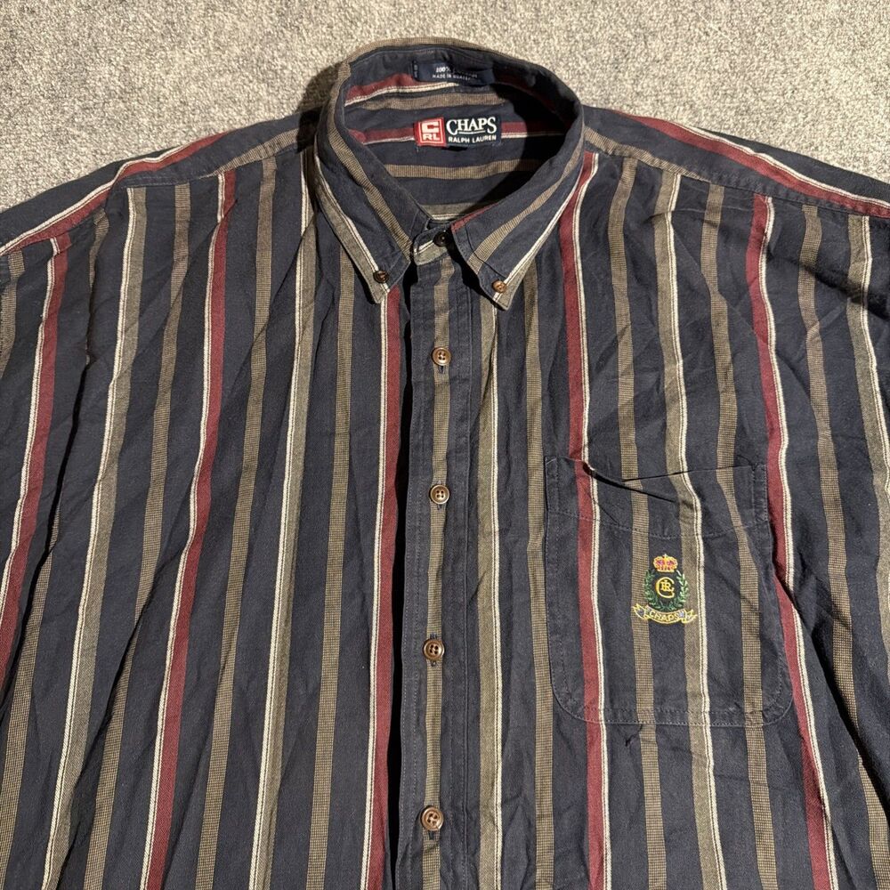 Vtg Ralph Lauren Chaps Shirt Mens XXL Blue Striped Button Down Long Sleeve